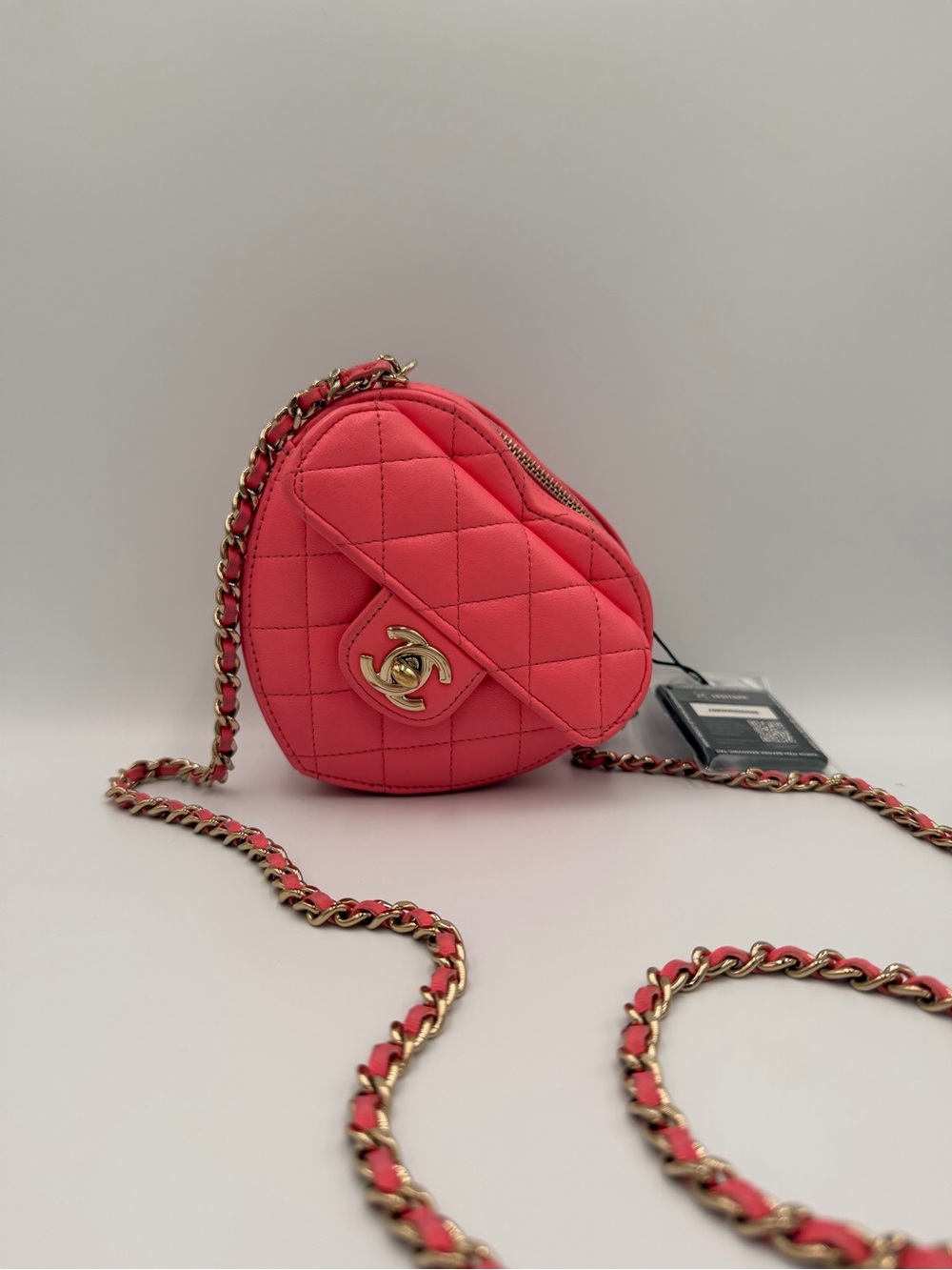 Chanel CC In Love Heart Bag Small Coral Pink Lambskin 22S